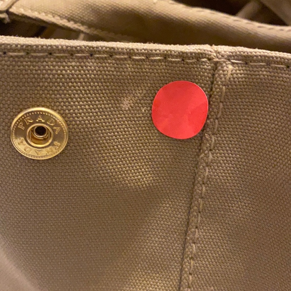 Prada linen shopping bag 13X8x. Good condition. Very clean  Tan.  Side pockets - Picture 14 of 16